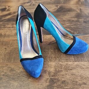 BCBGeneration Teal and Black Suede Heels